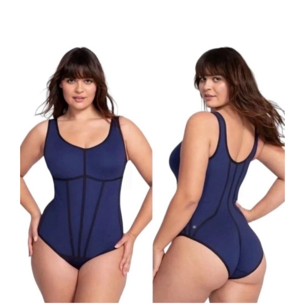 Honeylove Boldness Boned Bodysuit Blue Slimming Shapewear Womens XL